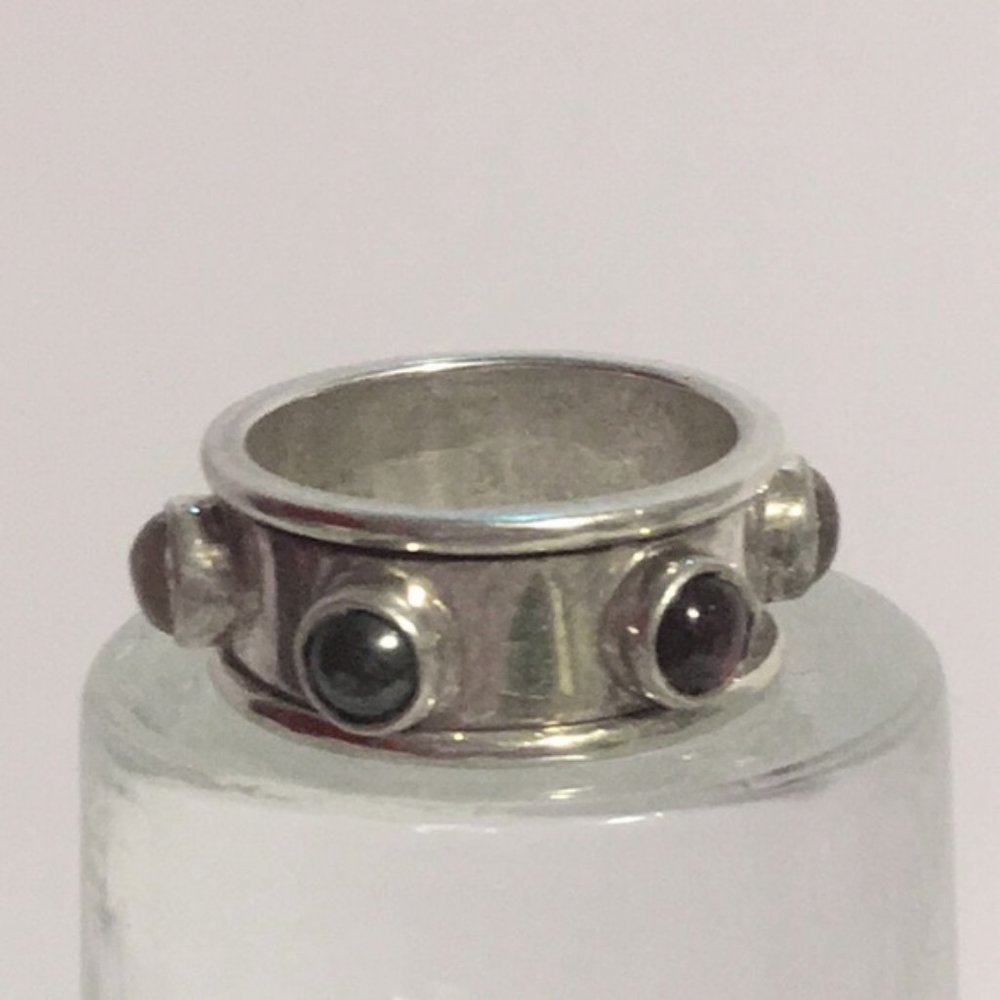 GeoArt Sterling Silver Spinner Ring Multi Stone